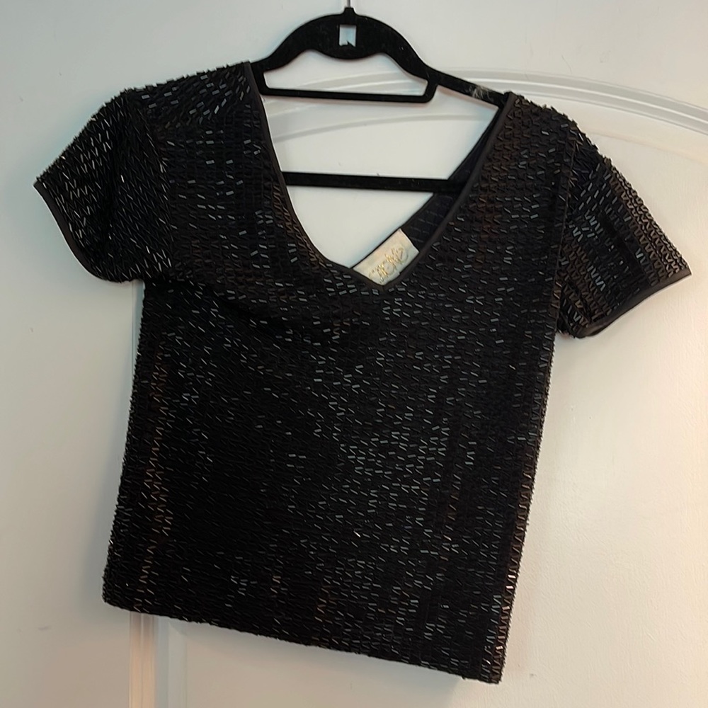 Cache Black Sequined Small Blouse Nwot Short Slee… - image 1